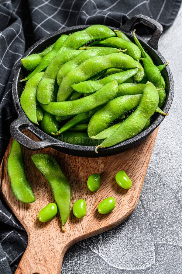 Organic Edamame Beans in a Pan. Gray Background Stock Image Image of