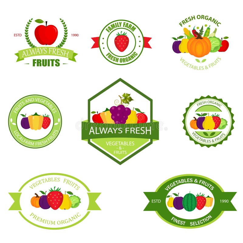 Organic Farming Products Vector Labels, Emblems, Badges, Logos ...