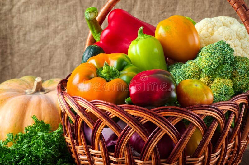 Organic food background Vegetables in the basket.