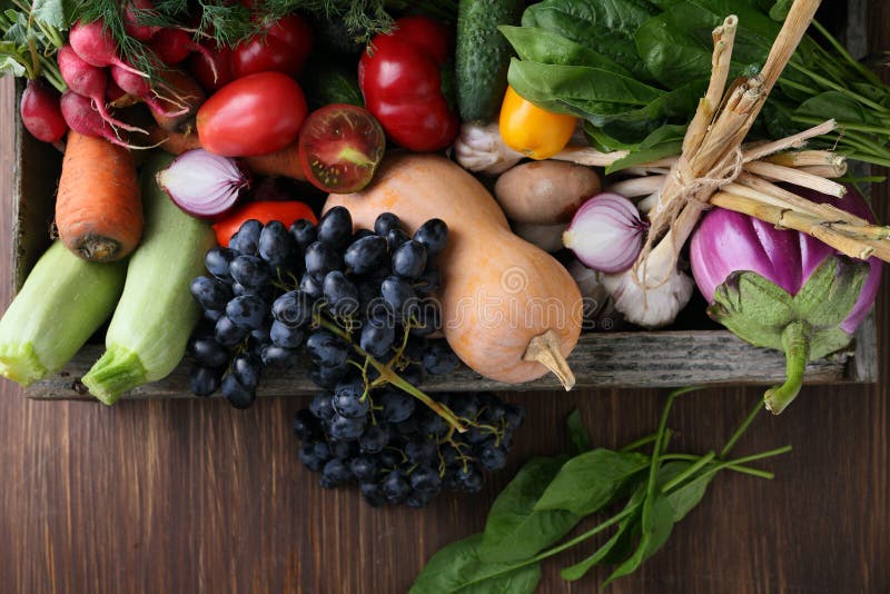 Organic fruits and veggies top view royalty free stock photos Organic fruits and veggies top view royalty free stock photos