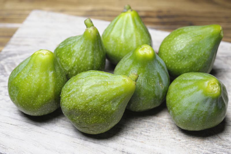 Organic Green Figs on the Chopping Board Stock Photo Image of plant