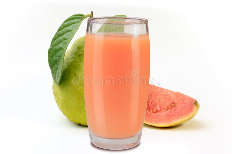 Organic Guava Juice in Glass Cup Isolated on White Background Stock