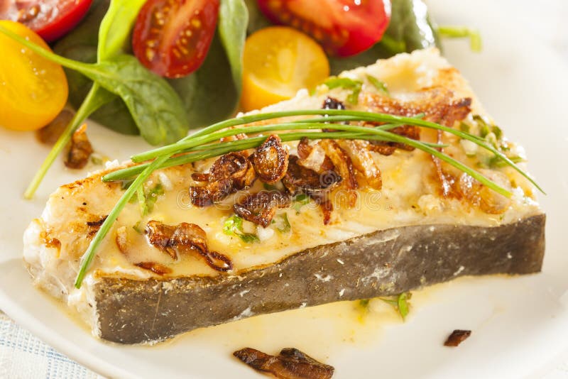Organic Homemade Grilled Halibut Fish Stock Image Image of roast