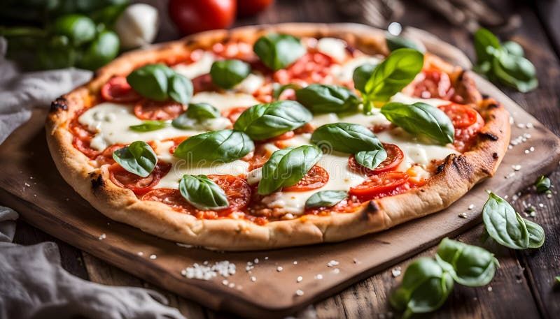Organic Homemade Margarita Pizza with Basil and Mozarella vector illustration