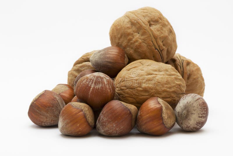 Organic mixed nuts on a white background