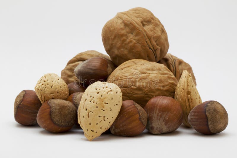 Organic mixed nuts on a white background