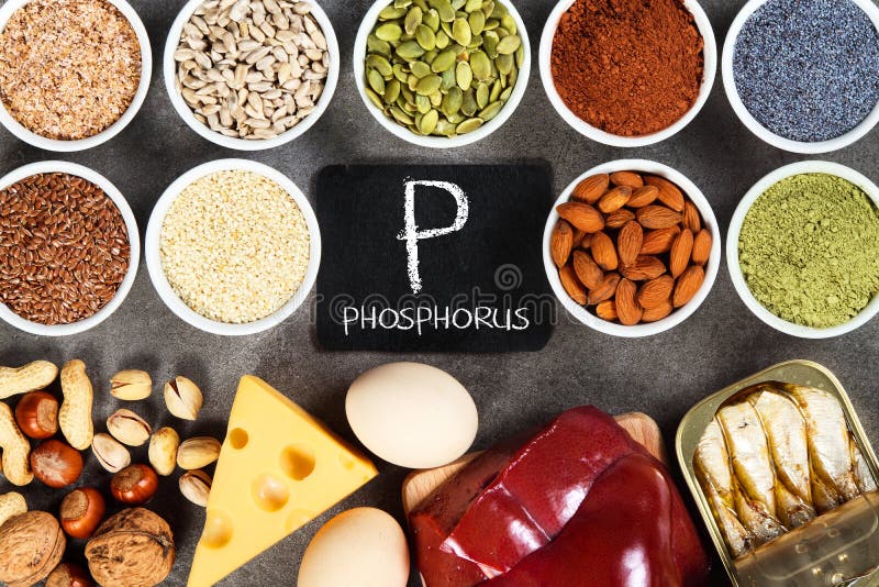 Organic phosphorus sources. Foods highest in phosphorus stock images
