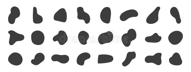 Organic shapes set. Modern minimal paint. Irregular blob. Art design element. Random oval, round stain. Black liquid