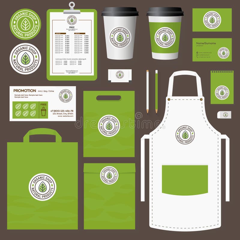 Organic Shop Corporate Identity Template Set with Leaf Logo Stock Vector -  Illustration of health, design: 282077281