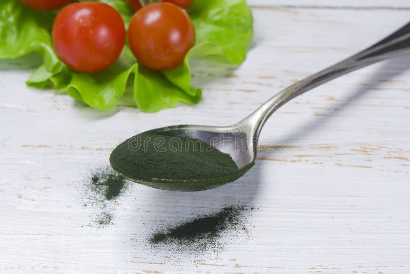 Organic Spirulina Algae Powder in Spoon Stock Photo Image of protein