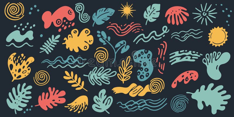 Organic summer minimal abstract shapes set. hand drawn collection with various wavy organic geometric elements. vector royalty free illustration