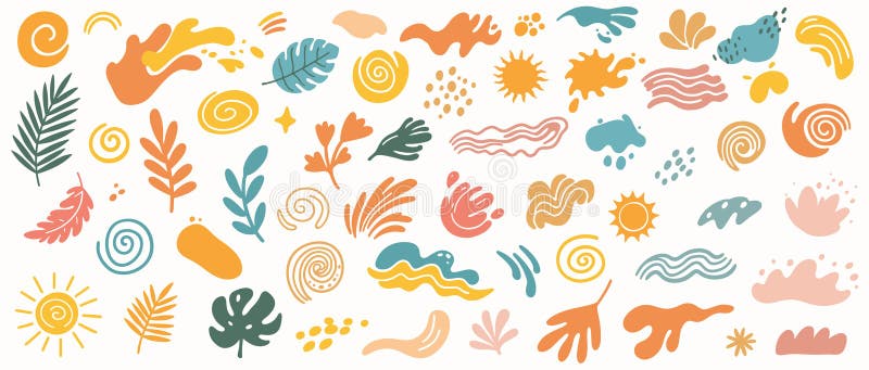 Organic summer minimal abstract shapes set. hand drawn collection with various wavy organic geometric elements. vector vector illustration