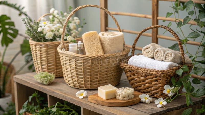 Organic Textures are Showcased through Woven Baskets that Store Bath ...