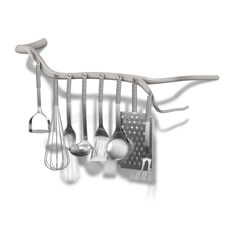 Organic Tree Branch As Kitchen Utensils Hanger Decoration Stock