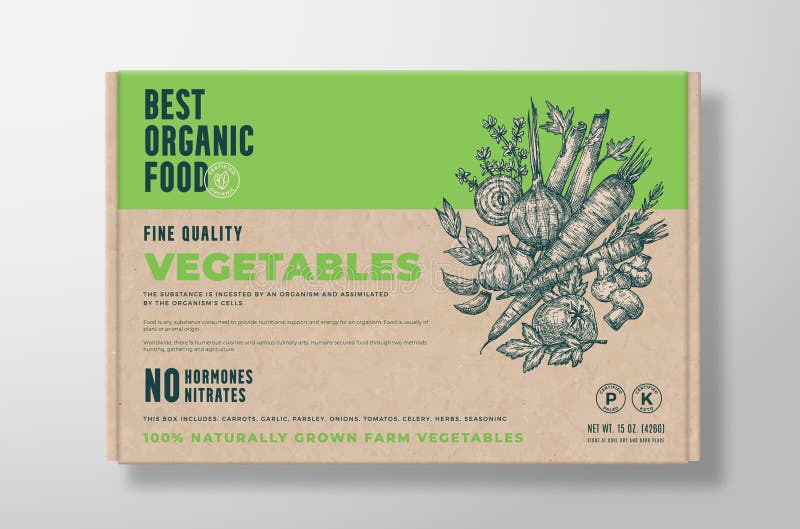 Organic Vegetables Vector Packaging Label Design on a Craft Cardboard
