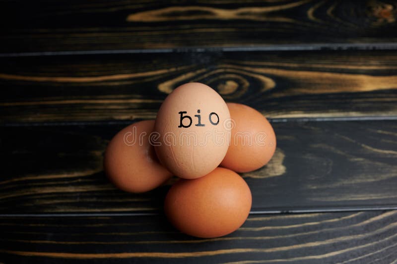 The German word BIO which means in English ORGANIC stamped on an egg lying on others. The German word BIO which means in English ORGANIC stamped on an egg lying on others