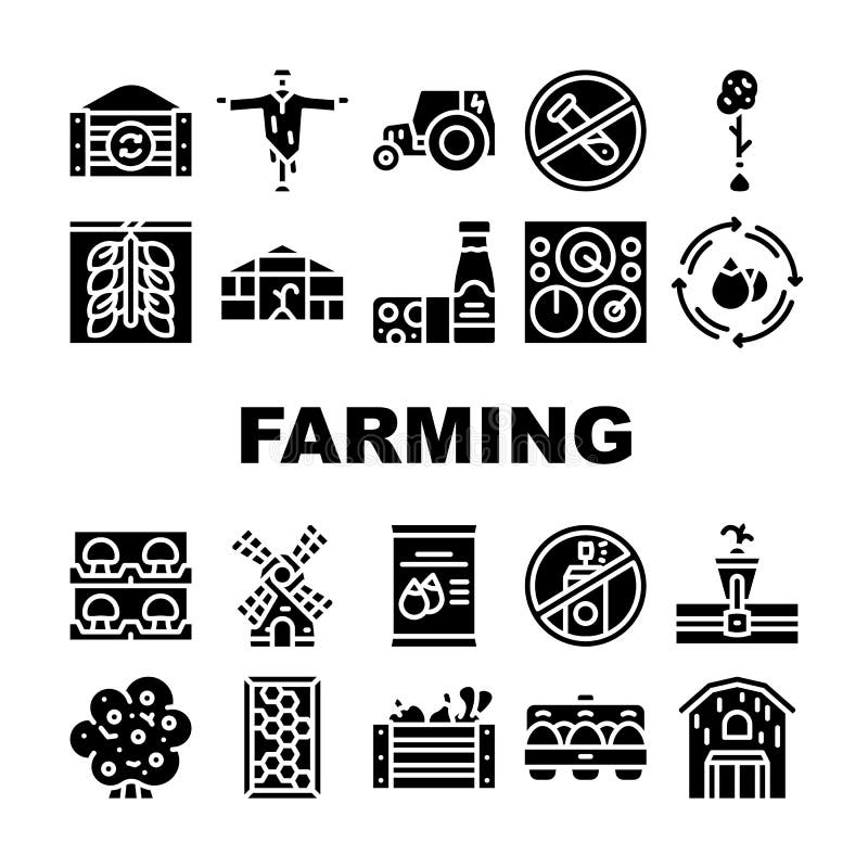 Organisches Eco, das Sammlungs-Ikonen-Satz-Vektor Landwirtschaft