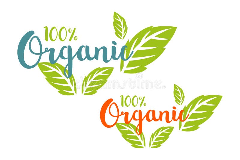 100% organisches Logo eingestellt in verschiedene Farben mit Kräuterblättern lizenzfreie abbildung 100% organisches Logo eingestellt in verschiedene Farben mit Kräuterblättern lizenzfreie abbildung