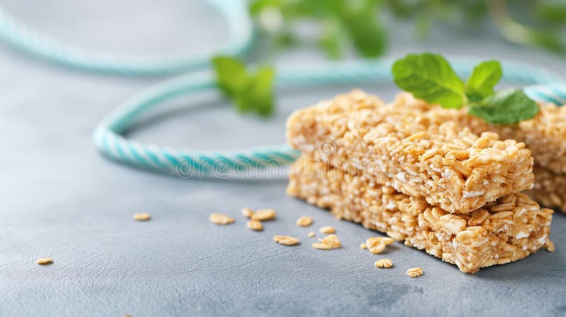 Organiska vitaminsnackor och hoppa repkardiofunktion Naturenergi royaltyfri fotografi