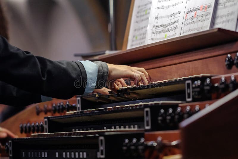 Organist Playing Old Vintage Antique Pump Organ Stock Image Image of