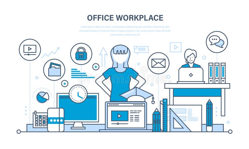 Organización y flujo de trabajo, herramientas del lugar de trabajo para el trabajo, previsión de tarea ilustración del vector Organización y flujo de trabajo, herramientas del lugar de trabajo para el trabajo, previsión de tarea ilustración del vector