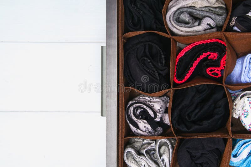 Organization of Storage of Socks and Panties in the Drawer of the Chest of  Drawers, Cabinet. Stock Image - Image of female, open: 119275713