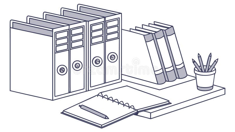 Organized Office Desk, Binders and Papers, vector design Generative AI vector illustration