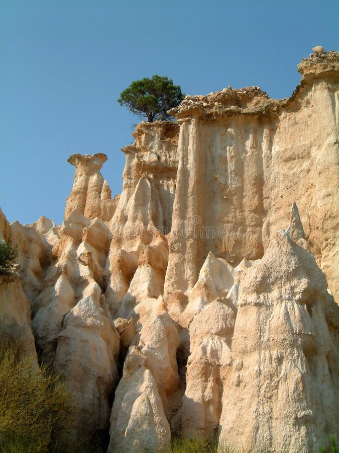 Les Orgues d'illes sur Tet, eroded organpipe shapes in sandstone formed many centuries ago. The shapes will eventually fade away. Les Orgues d'illes sur Tet, eroded organpipe shapes in sandstone formed many centuries ago. The shapes will eventually fade away.