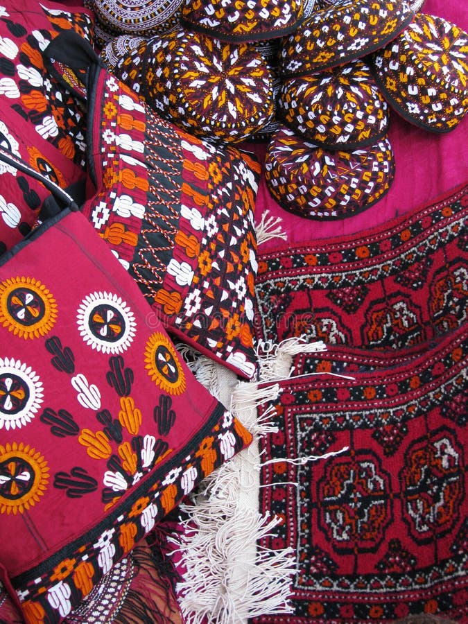 Oriental Bazaar Objects Bags, Rugs and Skullcap Stock Photo Image