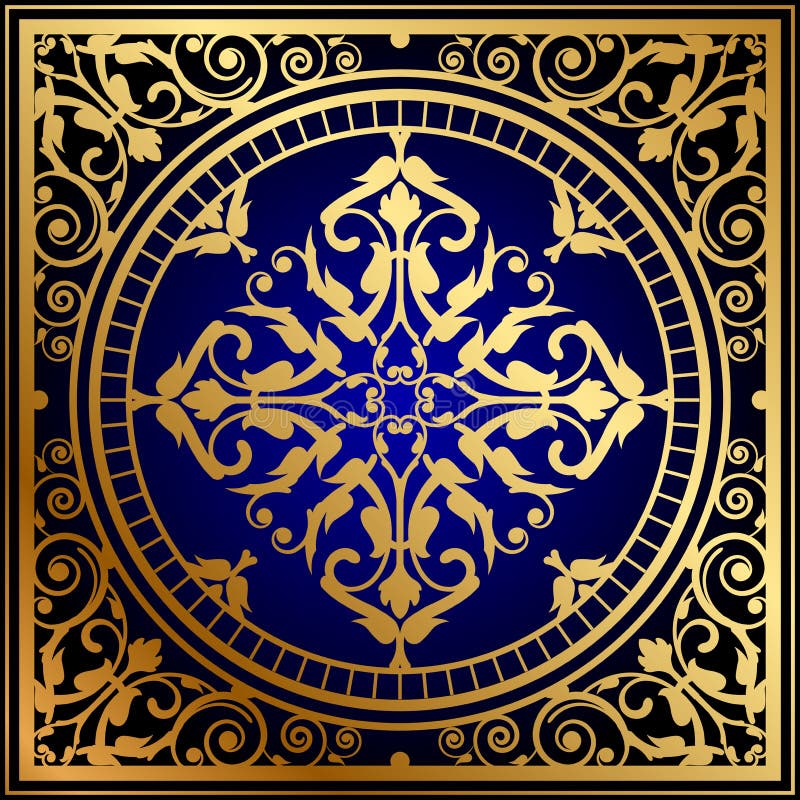 Versace Style Pattern Ready for Textile. Scarf Design for Silk Print.  Golden Baroque with Chains on Dark Blue Background Stock Illustration -  Illustration of decorative, fashion: 161582332