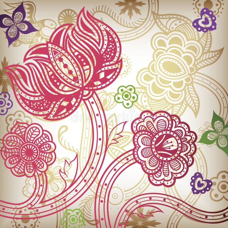 Oriental Floral and Bird Pattern 3 Stock Vector Illustration of