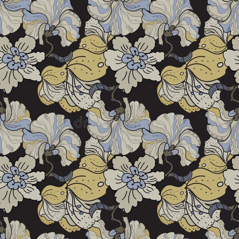 Oriental Flowers Blossom Floral Seamless Pattern Stock Illustration