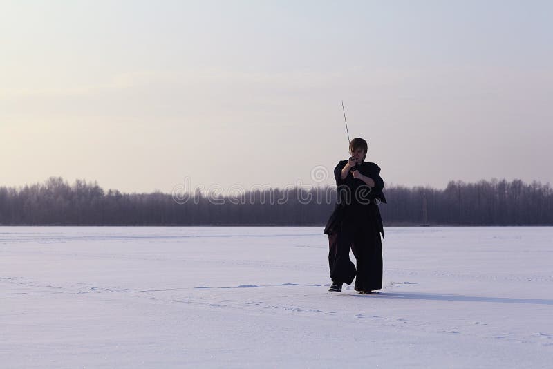 Oriental Martial Arts Warrior at Winter Training Stock Photo Image of