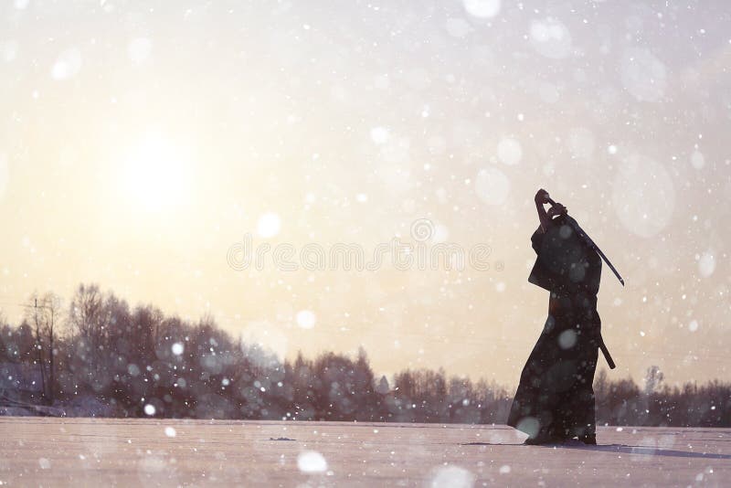 Oriental Martial Arts Warrior at Winter Training Stock Photo Image of