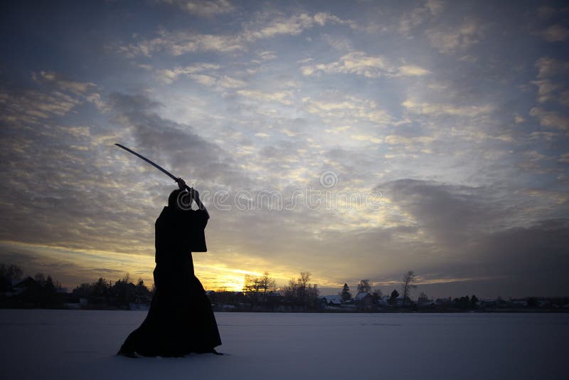 Oriental Martial Arts Warrior at Winter Training Stock Image Image of