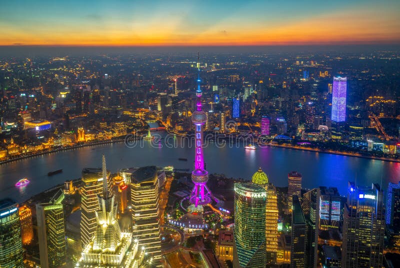 Aerial view of shanghai by the sunset in china royalty free stock photos Aerial view of shanghai by the sunset in china royalty free stock photos