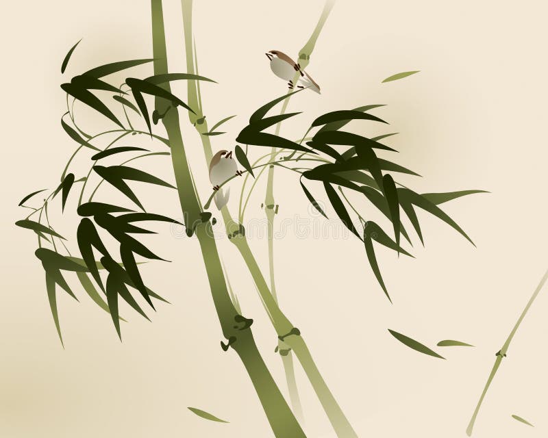Oriental style painting, bamboo branches vector illustration Oriental style painting, bamboo branches vector illustration