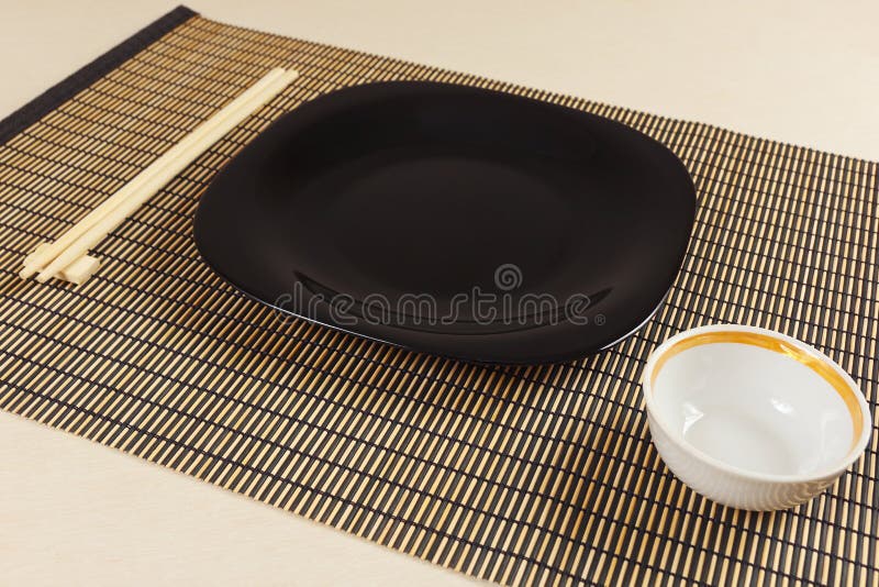 Oriental Table Set and Chopsticks on Bamboo Mat. Stock Photo Image of empty, healthy 120830172
