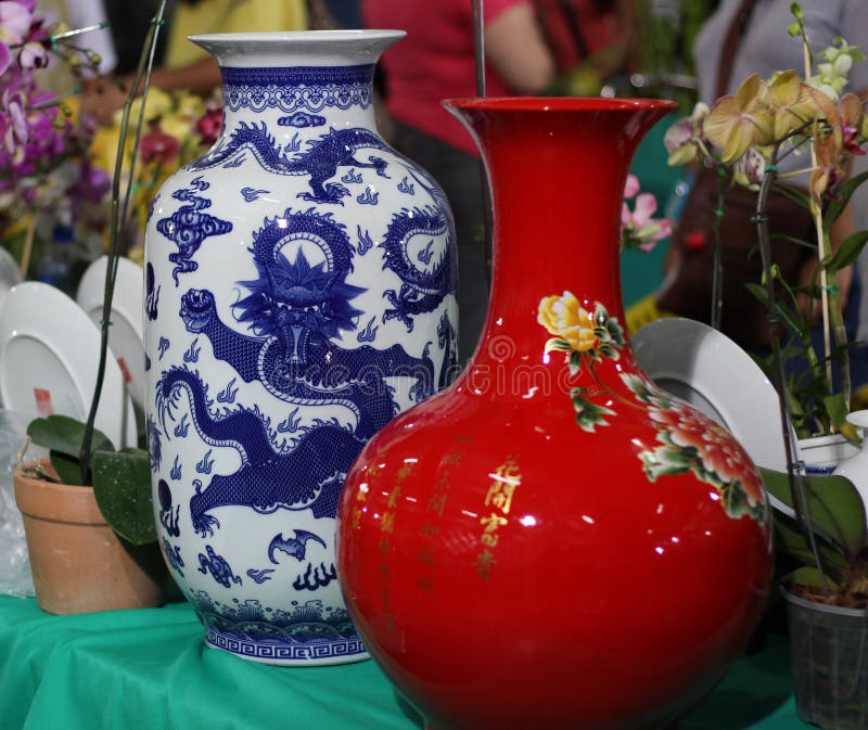 Oriental vases on display. stock image. Image of decorative 63417735
