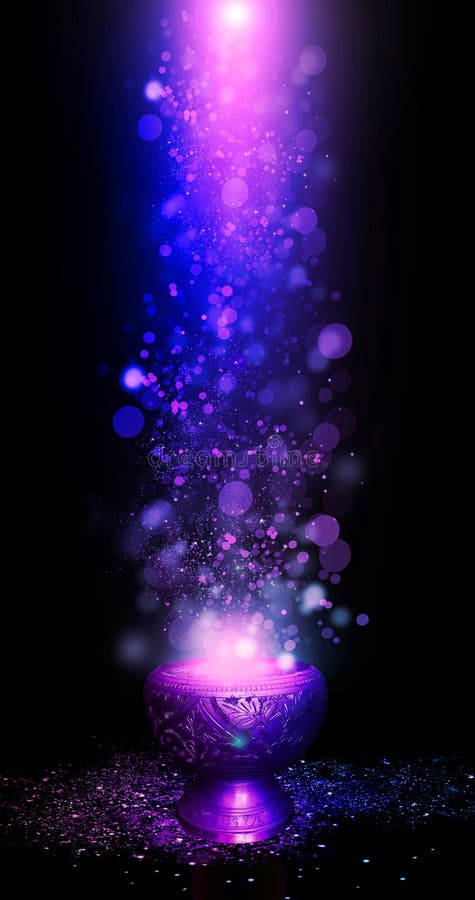 Orientalna magiczna waza złoto, magia, bokeh tło ilustracji Orientalna magiczna waza złoto, magia, bokeh tło ilustracji