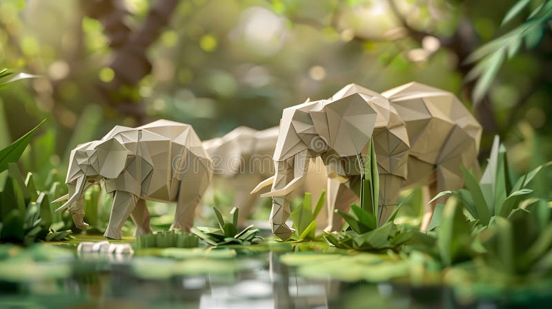 Origami Elephant – Artistic Paper Folding. stock illustration