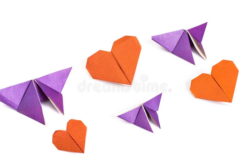 Origami Herz Und Schmetterlinge Stockfoto Bild Von Fliege