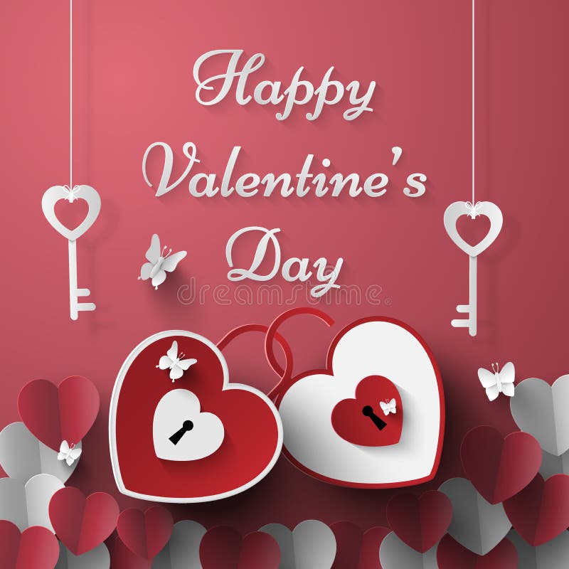 Origami Paper art of Cute heart shaped keys for Valentine`s day stock illustration Origami Paper art of Cute heart shaped keys for Valentine`s day stock illustration