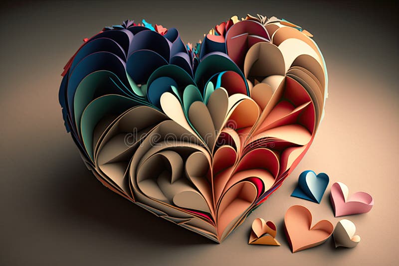 Origami Paper Heart, Folded Paper Sculpture, 3D Art, Love, Valentine s Day