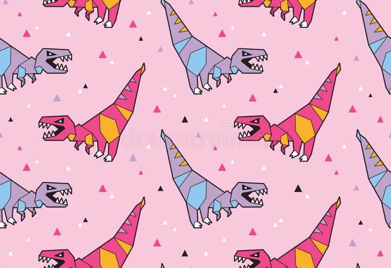 Origami pattern background with dinosaurs vector illustration