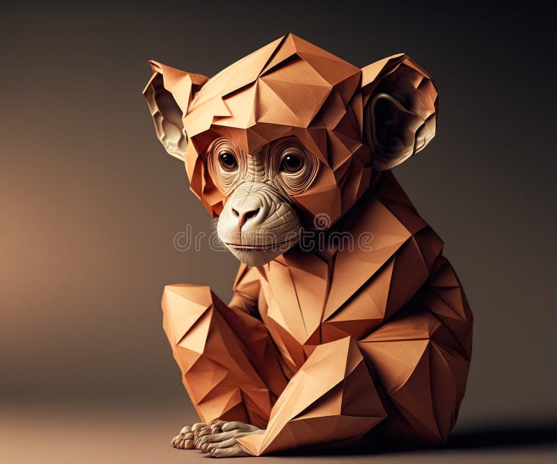 An origami of a seating monkey. Created with Generative AI stock photography