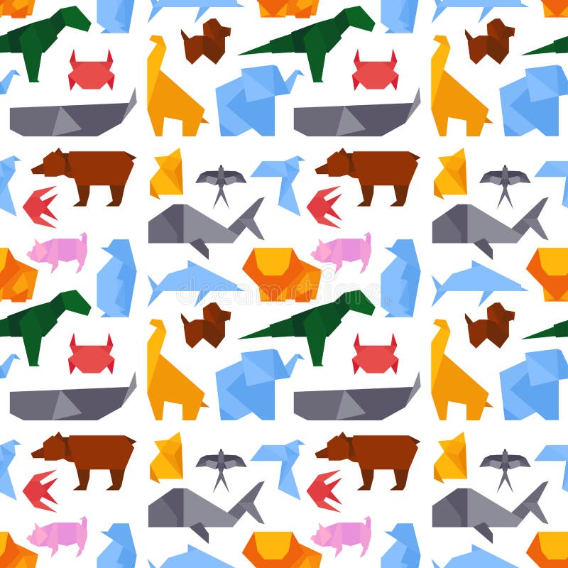 Origami style illustrations of different animals background seamless pattern japan creative traditional toy vector. royalty free illustration Origami style illustrations of different animals background seamless pattern japan creative traditional toy vector. royalty free illustration