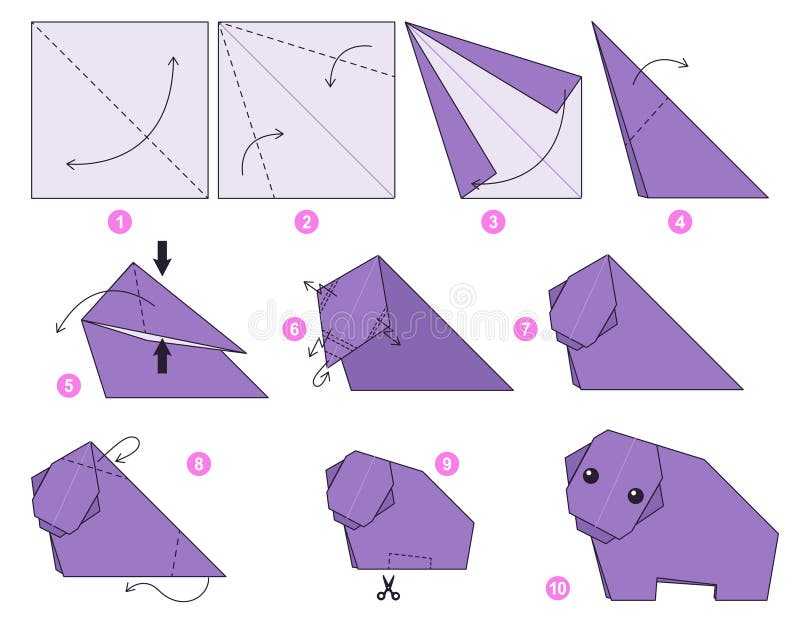Origami tutorial for kids. Origami cute Hippo. royalty free illustration