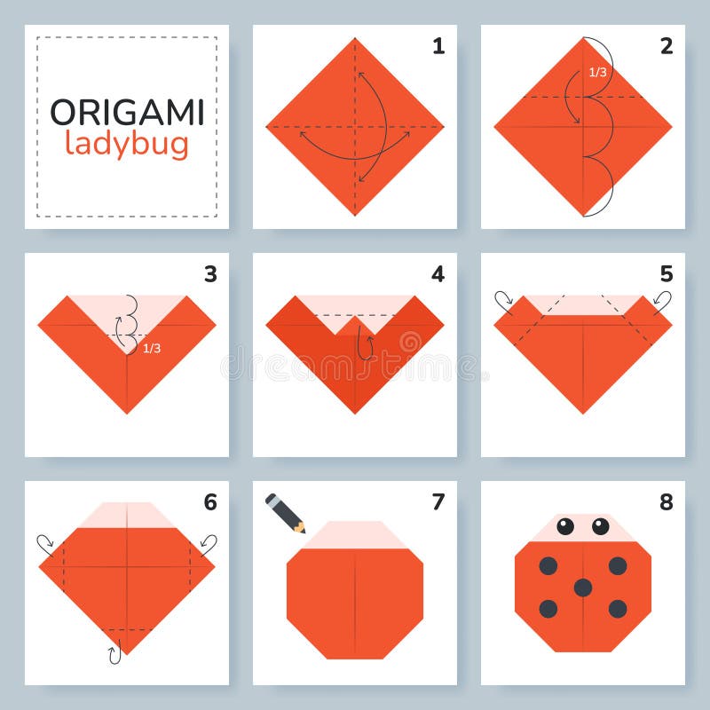 Origami tutorial for kids. Origami cute ladybug. royalty free illustration