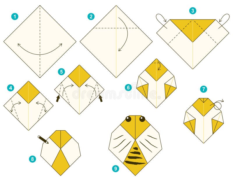 Origami tutorial for kids. Origami cute Bee. royalty free illustration